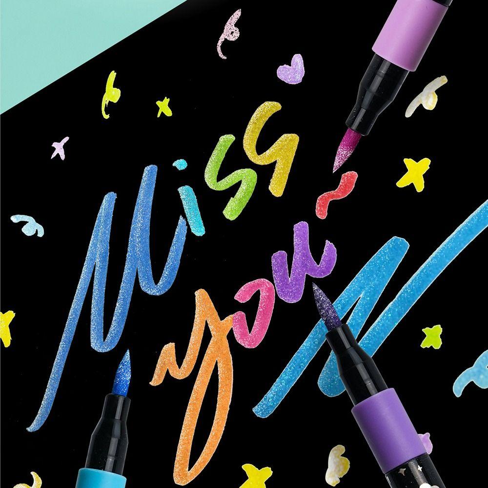Glitter Colored Marker Pen Soft Head Painting Glitter Pen Colorful Fluorescent Pen  Students Use