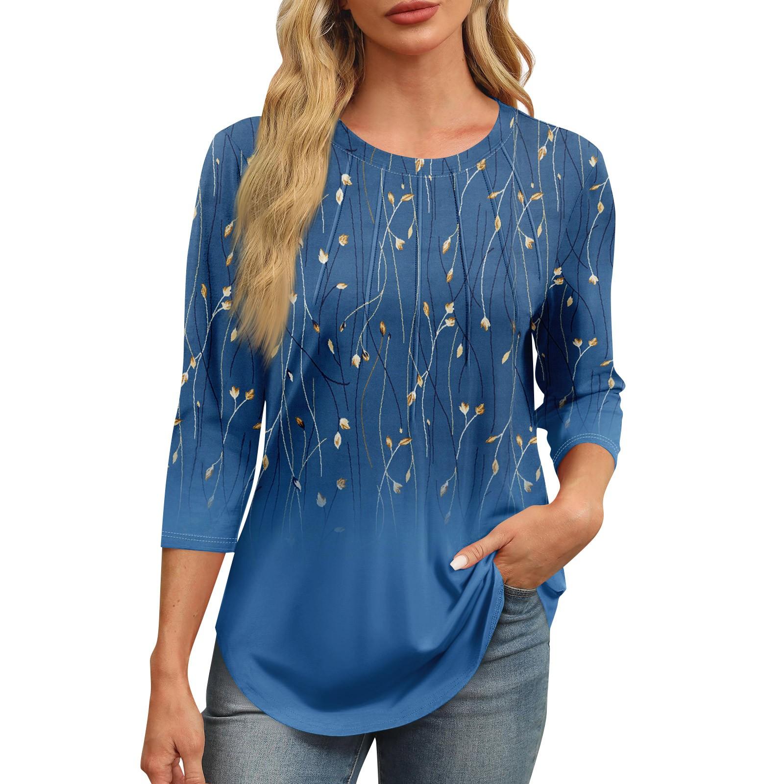 

Жіноча модна повсякденна повсякденна плісирована футболка з круглим вирізом і рукавом 3/4 з принтом L