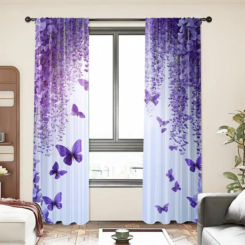 Lila Kunst Schmetterling Stangenbeutel Vorhänge Schlafzimmer Küche Dekoration Haus Wohnzimmer Hergestellt Aus Polyester Bereich Fensterbehandlung