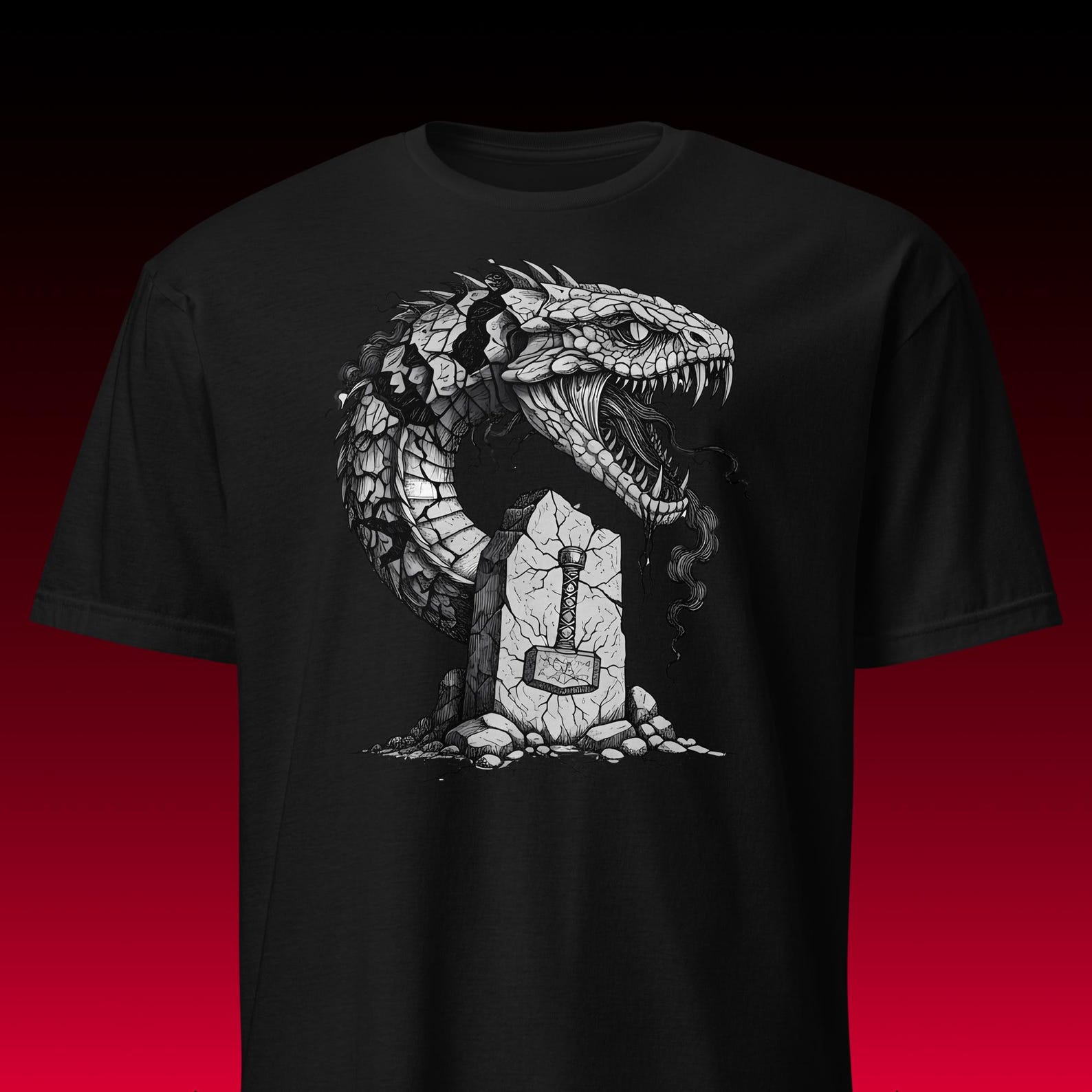 Norse Mythology Graphic Tee | Viking Jormungandr Mjolnir | Pagan Metal Aesthetic 3XL