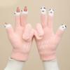 Knitted Touchable Screen Gloves Winter Full Finger Mittens Stretchy Warm Three Finger Exposed Gloves for Girls Teens