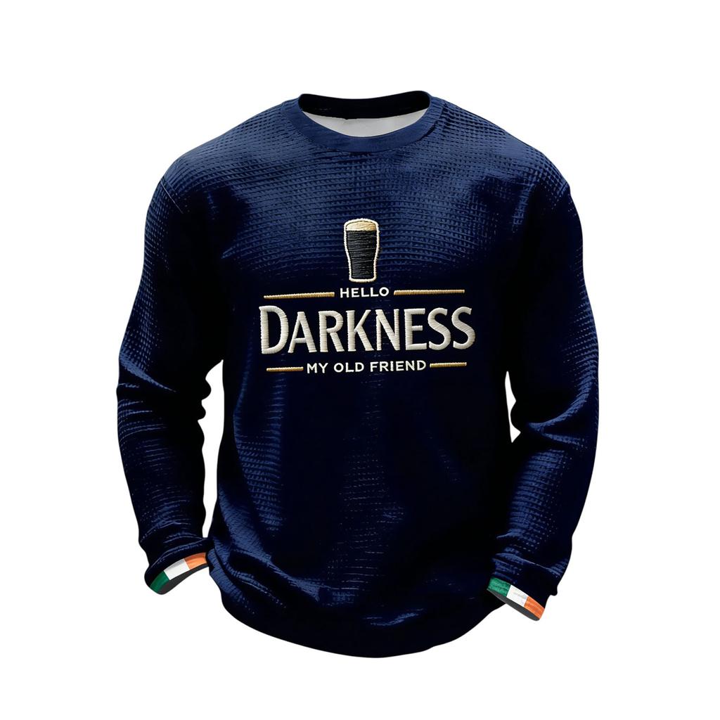 Men Crewneck Long Sleeve Text Front Pullover Casual Knit Top Lightweight Holiday Themed Sweatshirt