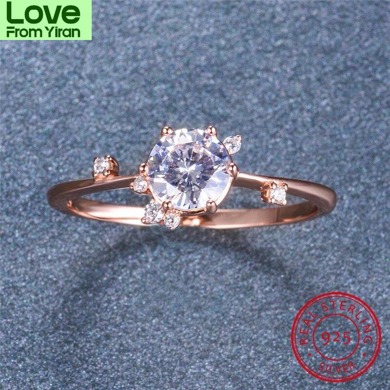 Female Crystal Stone Round Bridal Wedding Occasion Rings Rose Gold Tone Dainty Thin Finger Ring Color Rings Minimalist Women Fine