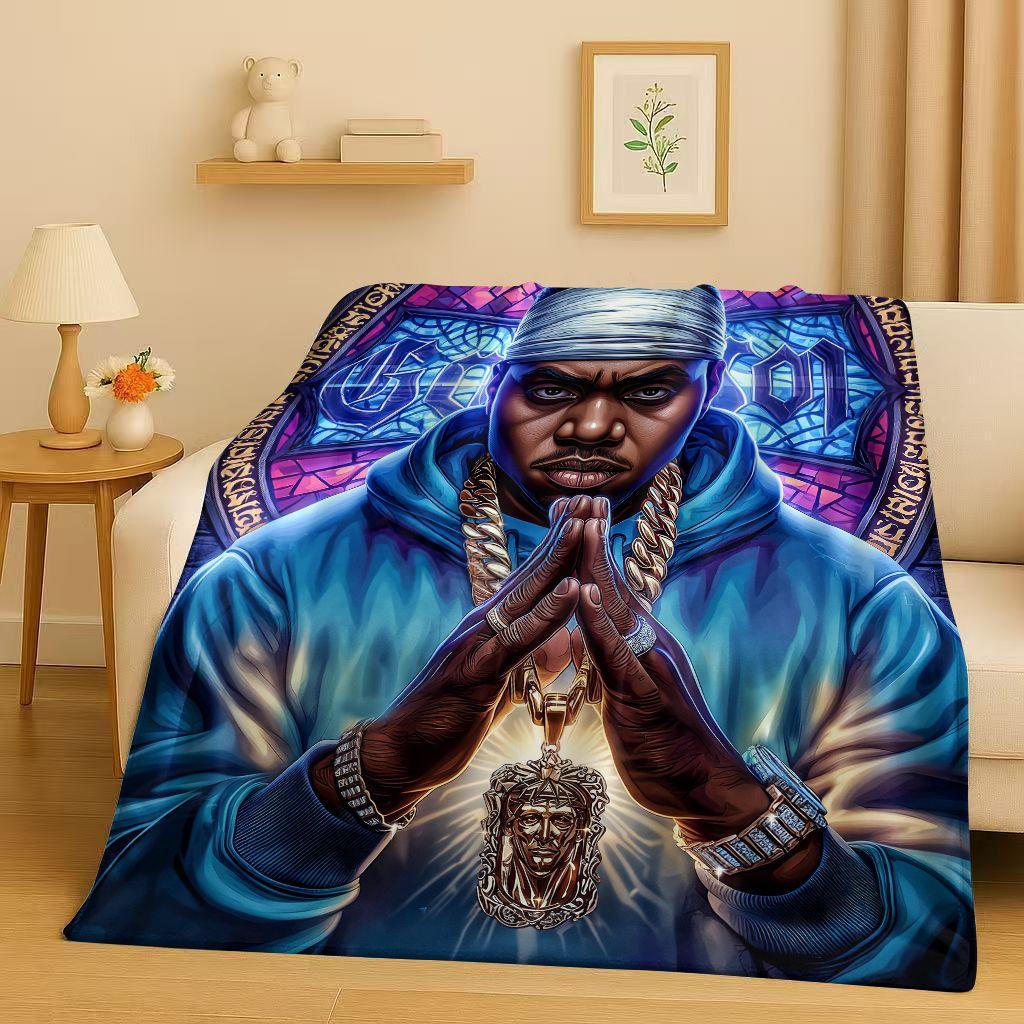 2026 New Top Hip Hop Rapper Star Cartoon Art Flannel Blanket,Ultra Soft Warm Plush Throw for Home Bedroom Bed Sofa Cover Office