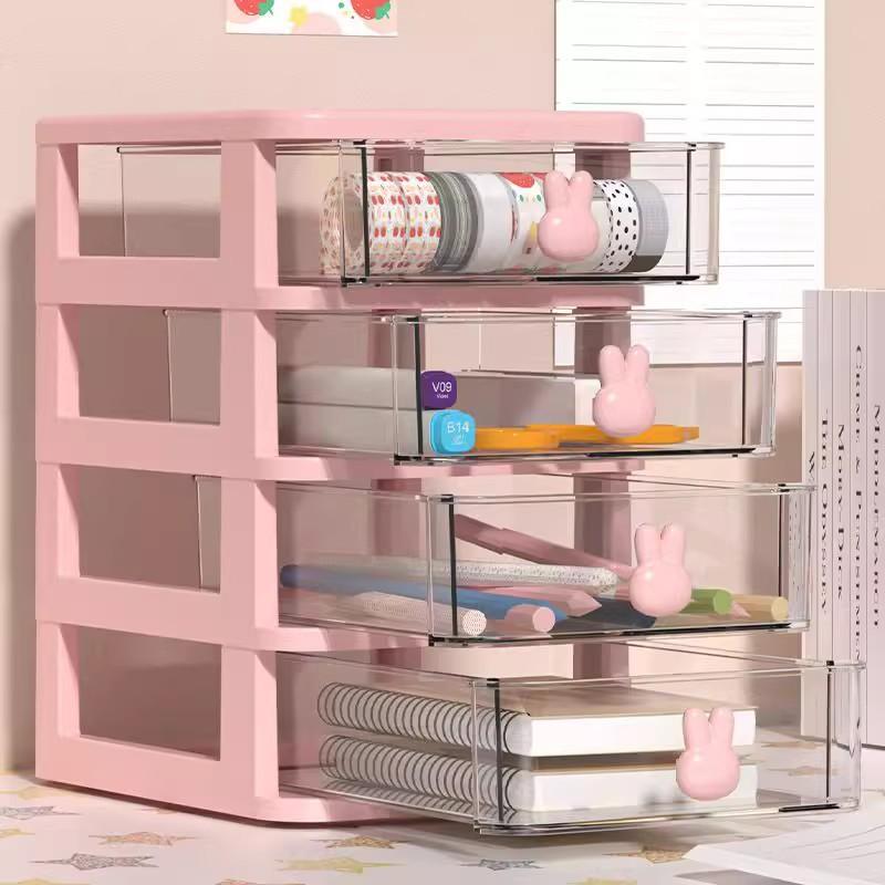 Mini Desktop Storage Cabinet with Transparent Drawers Cute Rabbit Plastic Stationery Makeup Organizer Table Organizer Management Storage Box