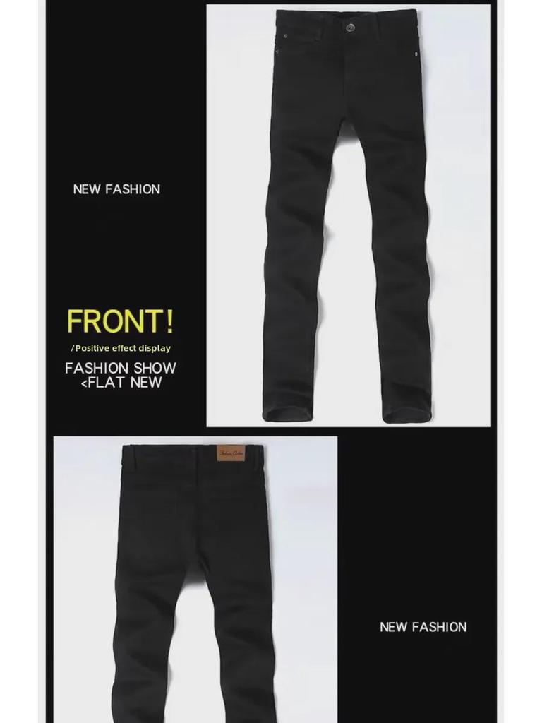 Men's Pure Black Stretch Straight Jeans
