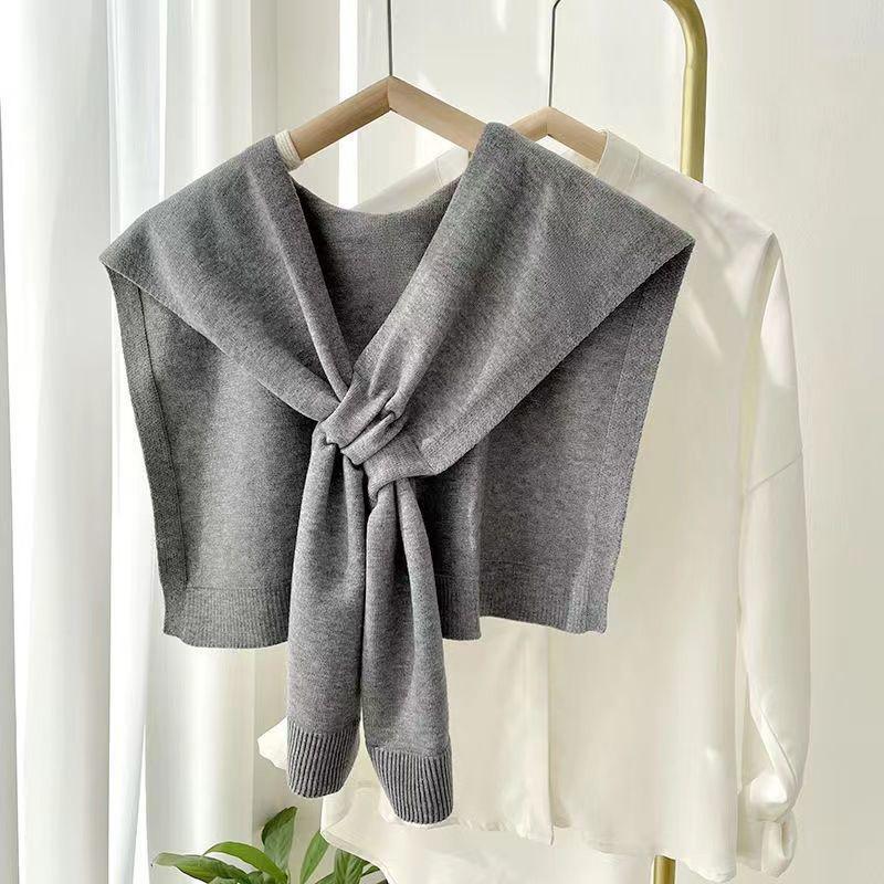 1Pieces Korean Neck Guard Scarve Solid Color Woman's Knitted Cross Shawl Blouse Shoulders Fake Collar Cape Mountaineering Scarf