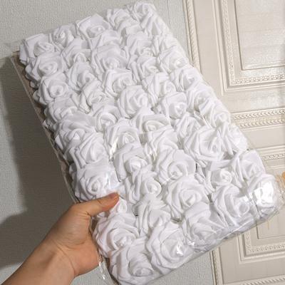 50 uds./paquete Cabeza de Flor Artificial Rosa Blanca de PE con Tallo Ramo DIY Decoración de Boda Fiesta Suministros para Scrapbooking