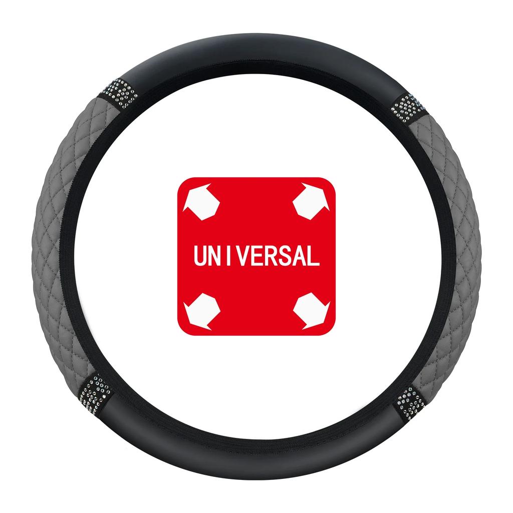 1PC Car Steering Wheel Cover High-grade Women's Splice Diamond Insert Without Inner Ring Non-slip PU Elastic Handlebar Cover