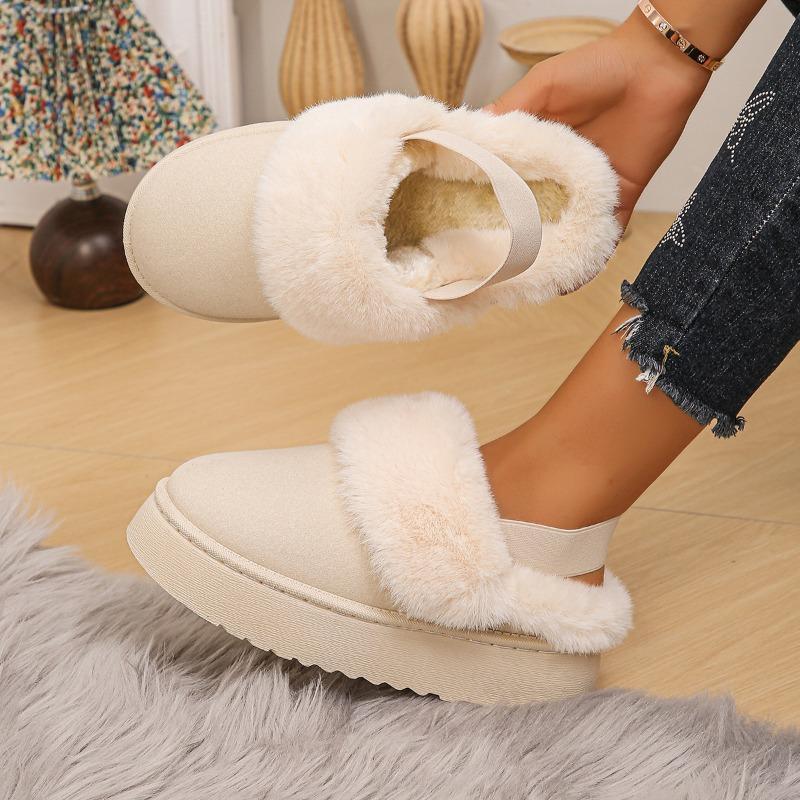 Thick-soled fluffy snow boots slippers women's new fashion outer wear one-pedal bag head velvet thermal cotton shoes women