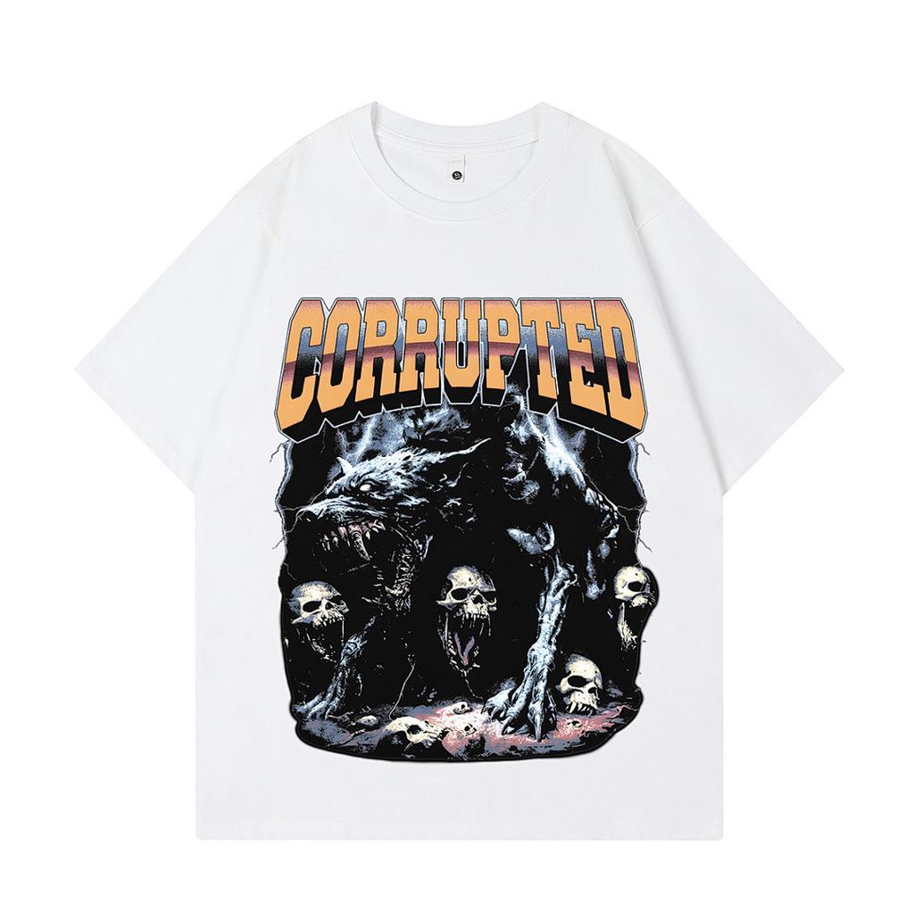 Heavy Weight Cotton Short-Sleeved T-Shirt High-Quality Digital Direct Injection Printing Half-Sleeved Washed Vintage T-Shirt