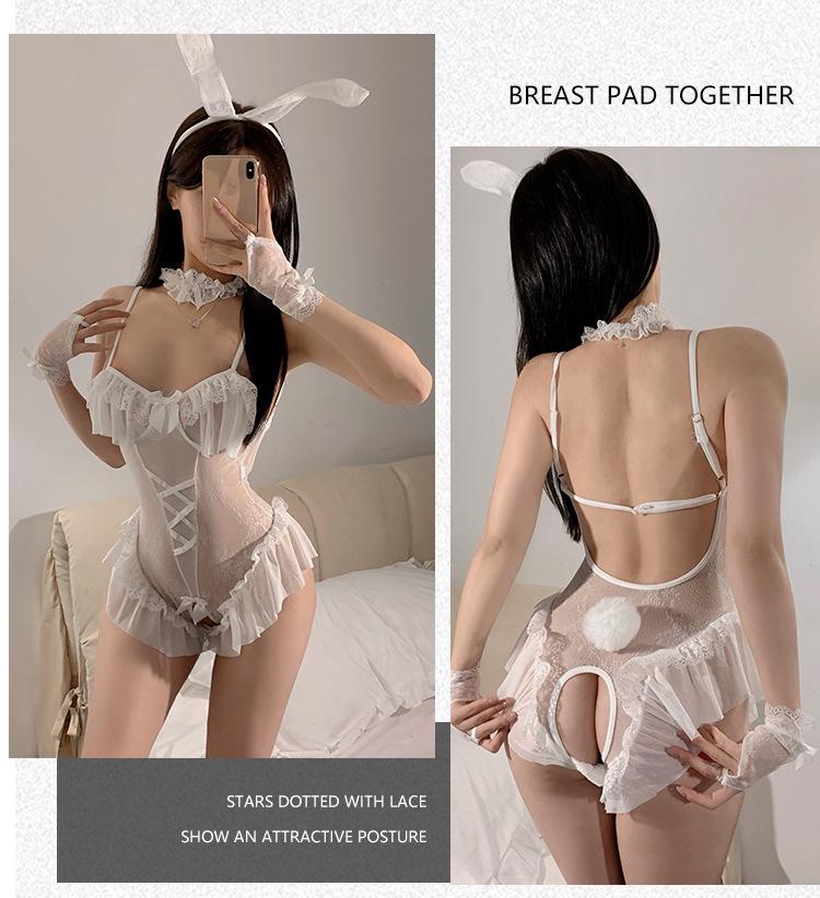 Playful Bunny Girl Lace Nightgown: Seductive, Slimming, Open Crotch, See-Through Women's Lingerie Set