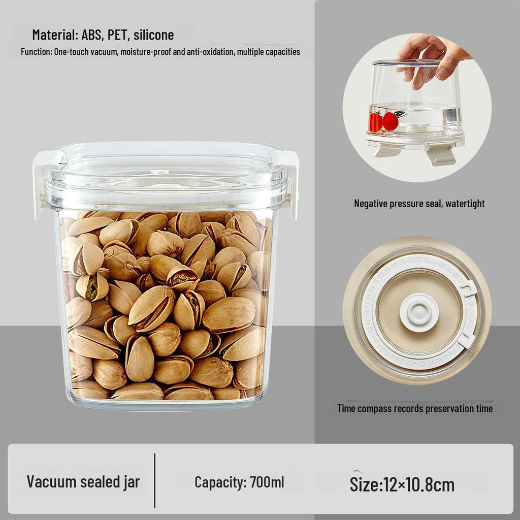 Single-Button Vacuum-Sealed Transparent Storage Jar - Square Plastic Container for Snacks and Grains