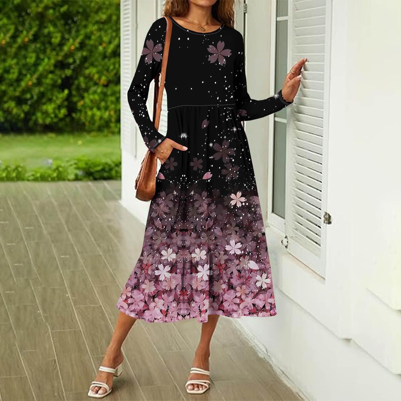 

Женское повседневное платье с принтом, весна-осень, карман, круглый вырез, длинные рукава, платья XL