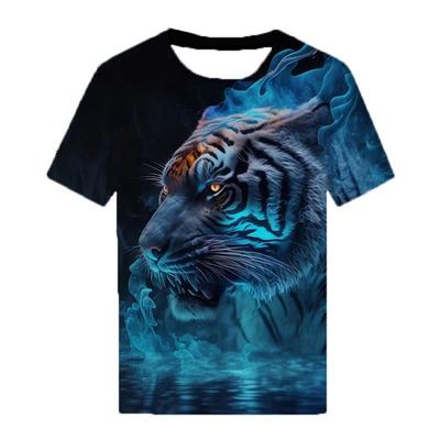 Men Blue Black Tiger Pattern T Shirt O Neck Short Sleeve Tops 3D Print T Shirts Summer Lovers Couples T Shirt
