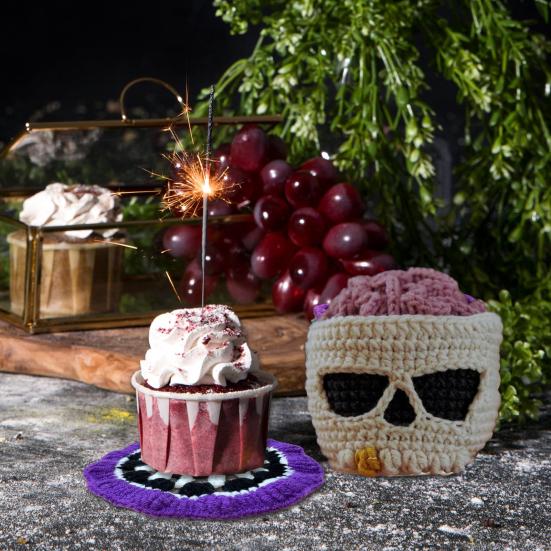 Brainy Skull Coaster Handmade Crochet Skeleton Tabletop Decor Hand Knitted Drink Cup Mat for Home Bar Decor