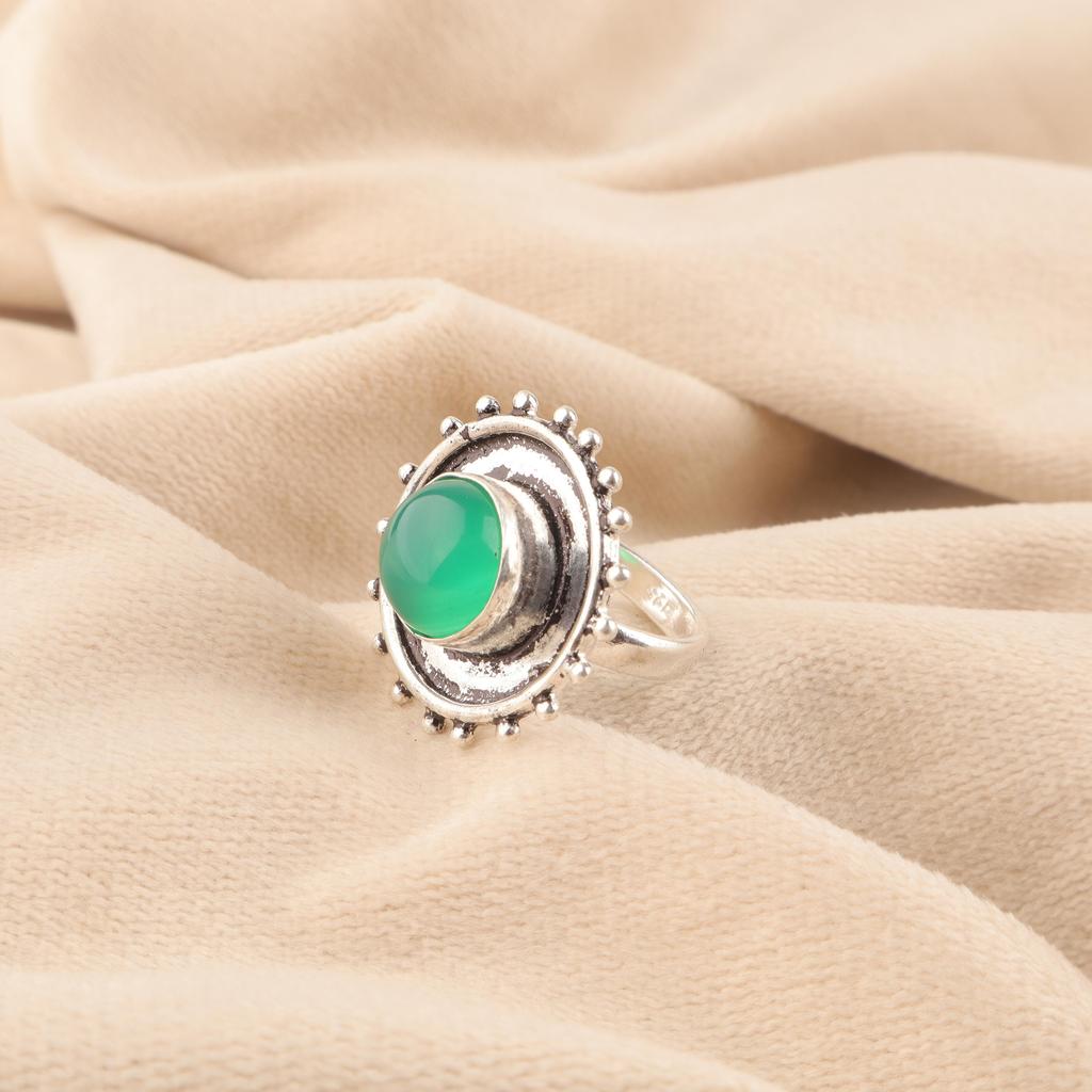 Green Onyx Cab Ring Jewelry, Handmade Spiritual Gemstone Jewelry , 925 Sterling Silver Ring Handmade, Beautiful Silver Jewelry For Wedding Gift