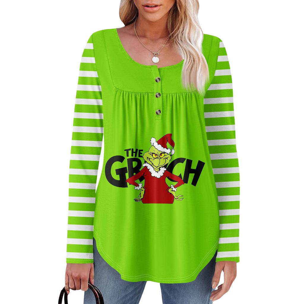 Dámská tunika s dlouhým rukávem Volné topy Ležérní oversized topy Plisovaná tunika Zapínání na knoflíky Ležérní dámské topy s potiskem