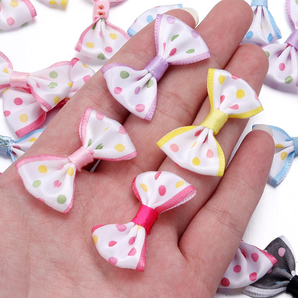 30pcs 2.7*3.7cm Polka Dot Polyester Ribbon Bows Colorful Mini Bowknots For DIY Clothing Sewing Hairpin Decoration Accessories