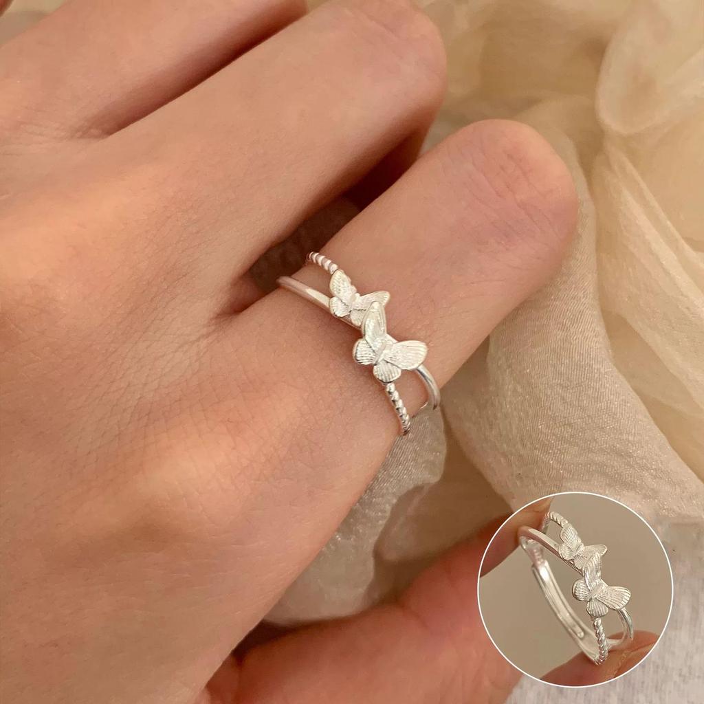 Exquisiter Damen Schmetterling & Blume Offener Ring - Mori Stil, Verstellbare Trendige Zeigefinger Dekoration