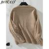BITCED Solid Color Openwork Pullover Sweater for Women Autumn/Winter Vintage Twisted Knot Knitwear