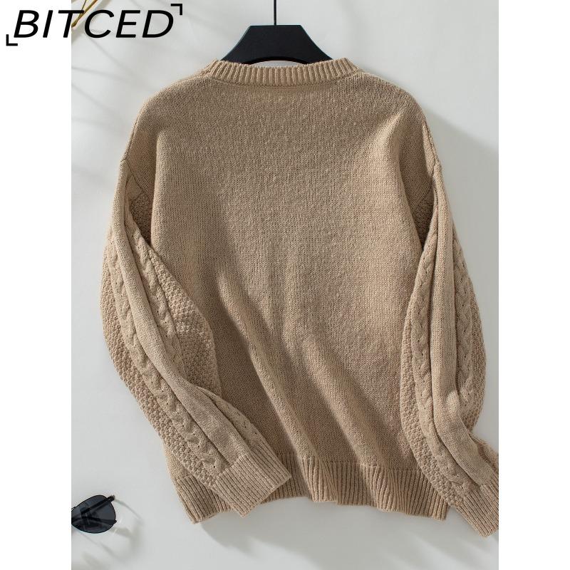BITCED Solid Color Openwork Pullover Sweater for Women Autumn/Winter Vintage Twisted Knot Knitwear