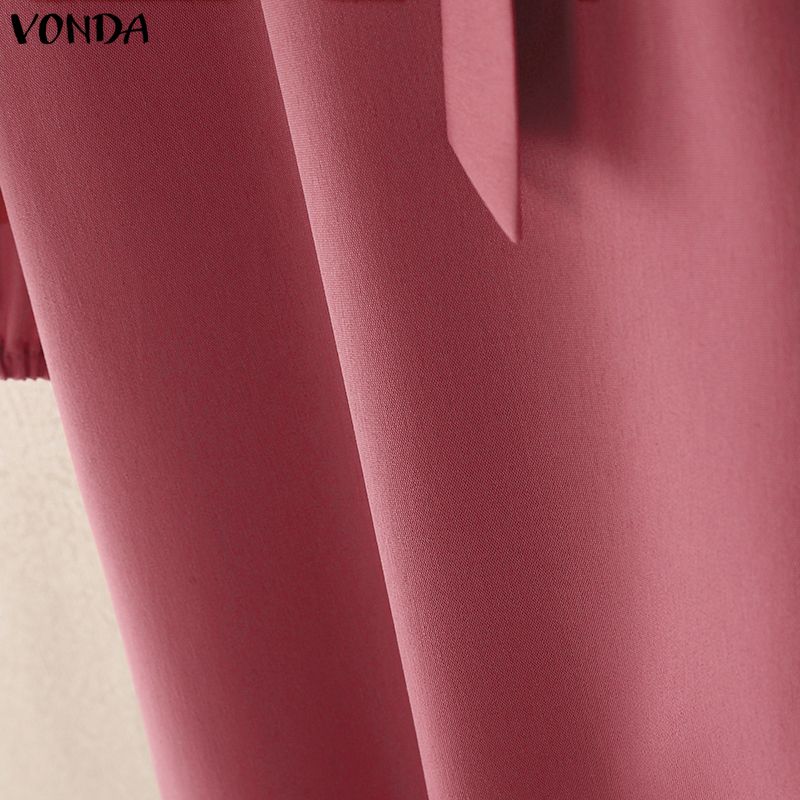 VONDA Abito Maxi Lungo Casual Elegante Estivo da Donna con Scollo Quadrato, Maniche a Sbuffo e Fiocco