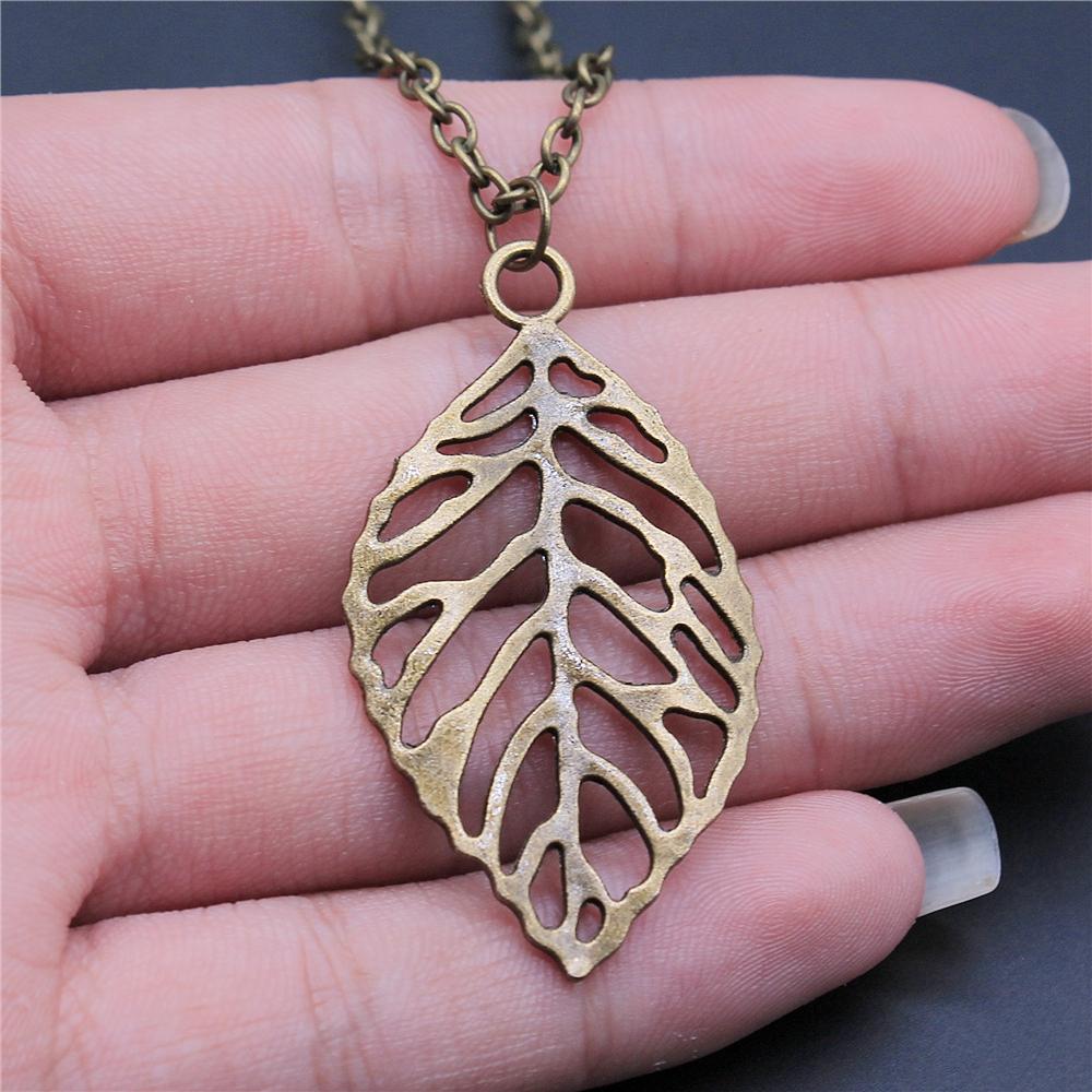 Antique Silver Color Antique Bronze Color Leaf & Branch Pendant Necklace Tree Leaves Necklace For Women Metal Long Chain 45cm