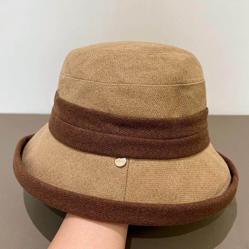 

Stitched Fisherman Hat Women s New Autumn and Winter Elegant Temperament Show Face Small Versatile Bucket Hat Trend M（56-58cm）