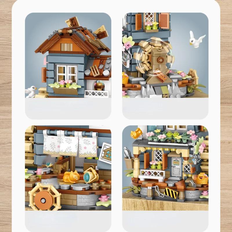Windmill House Music Box Building Blocks for Kids or Adults Sound Diamond Blocks Flowers Toy Villa Assembly Toy Gift 1239