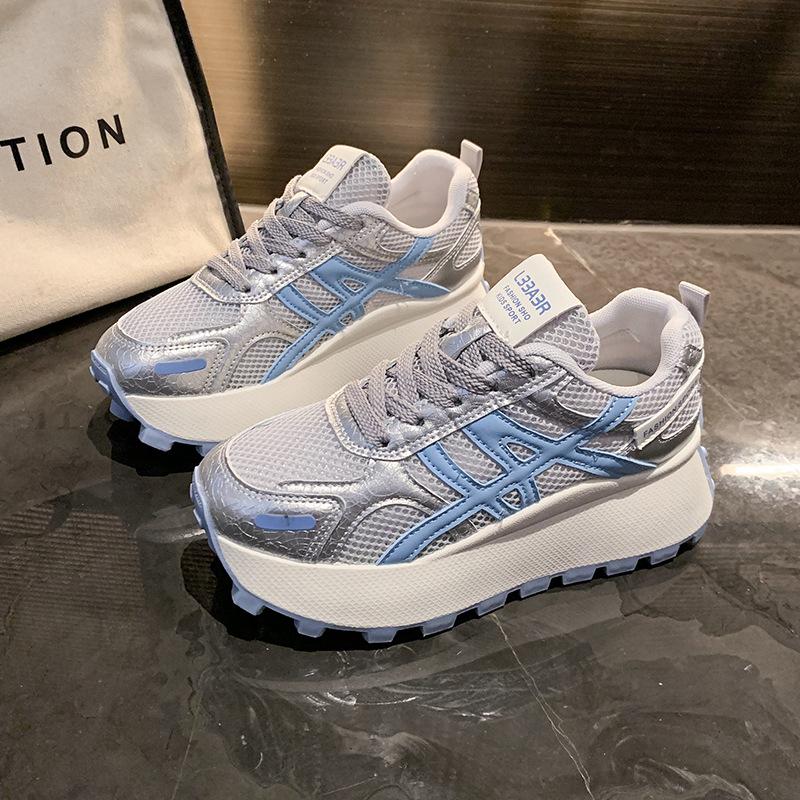 Thick-soled inner height-increasing mesh shoes women's breathable mesh Forrest Gump shoes 2025 new popular sports and leisure dad shoes women