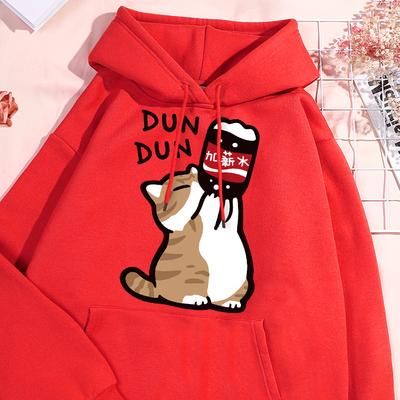 Salary Increase Fun Cat Print Hoody Men Women Casual Fleece Street Clothes Loose Warm Sweatshirt O-Neck Hoodie