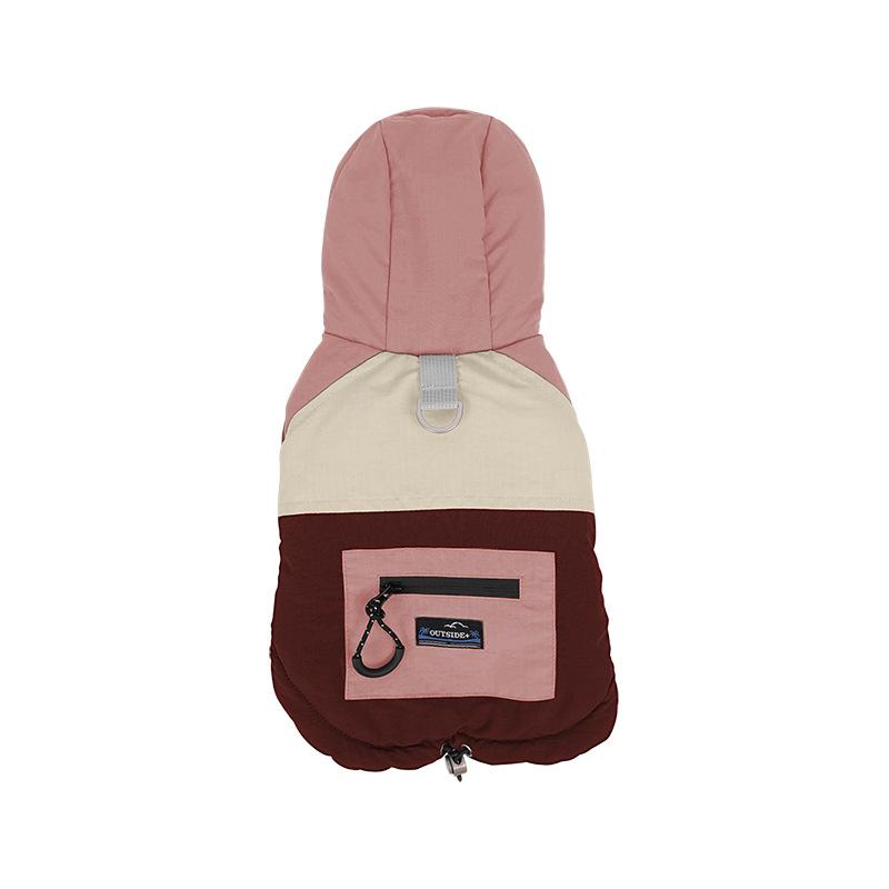 Pet Autumn and Winter Clothing Color Matching Pocket Hooded Jacket Heat Storage Can Pull Windproof Legs Dog Clothes