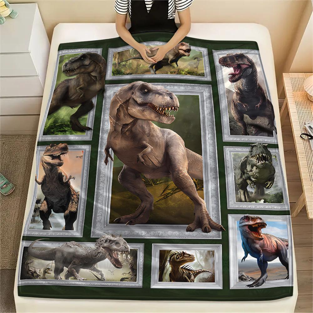 1Pc Dinosaur Print Flannel Blanket, High Quality Comfortable for All Seasons, Home Decor, Warmth and Comfort, Perfect for Christmas Gifts