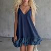 Women S Solid Color V Neck Ruffled Mini Slip Dress