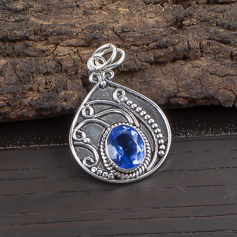 

Подвеска из драгоценного камня ручной работы с танзанитом, подвеска из стерлингового серебра 925 пробы, антикварные ювелирные изделия, подвеска для подарка на помолвку 1.45 Inches синий