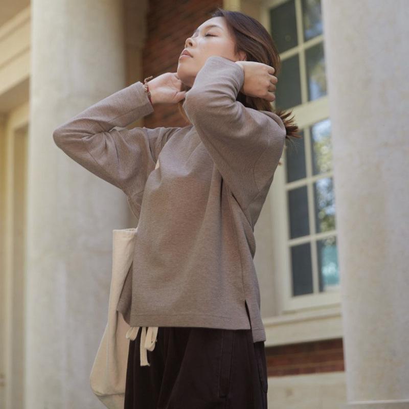 Women's Artistic Striped Long Sleeve Sweatshirt - Spring/Autumn Casual Loose Fit Round Neck Top