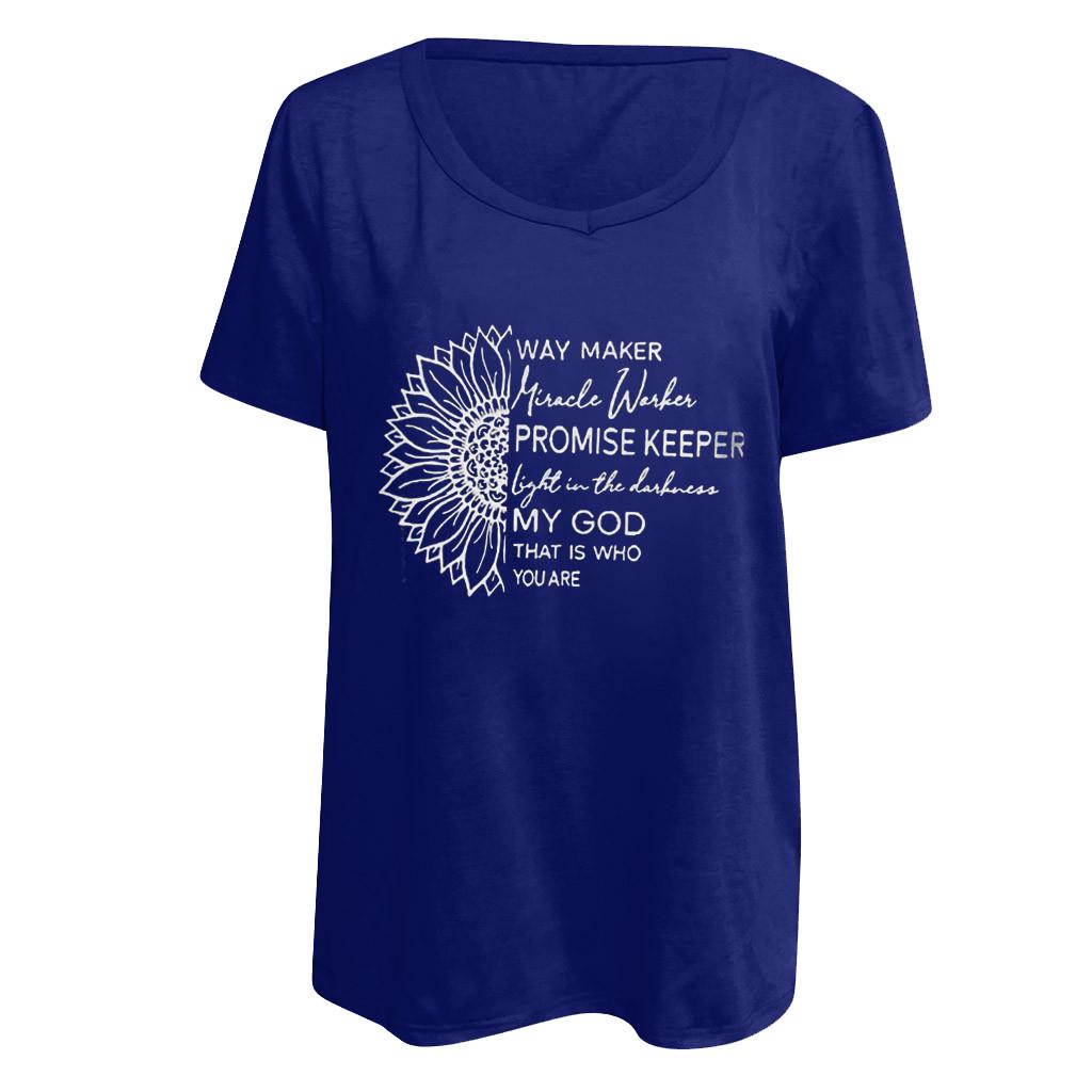 Womens Casual V Neck T-shirt Short Sleeve Letter Print Blouse Tops