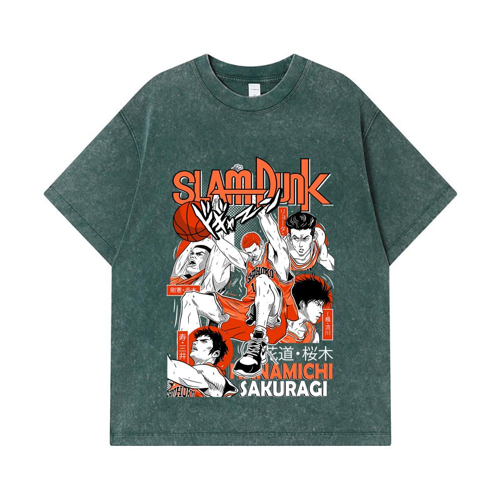275 GSM Washed T-shirts 100% Cotton Slam Dunk V2 Hanamichi Print Unisex Heavy Cotton T Shirt