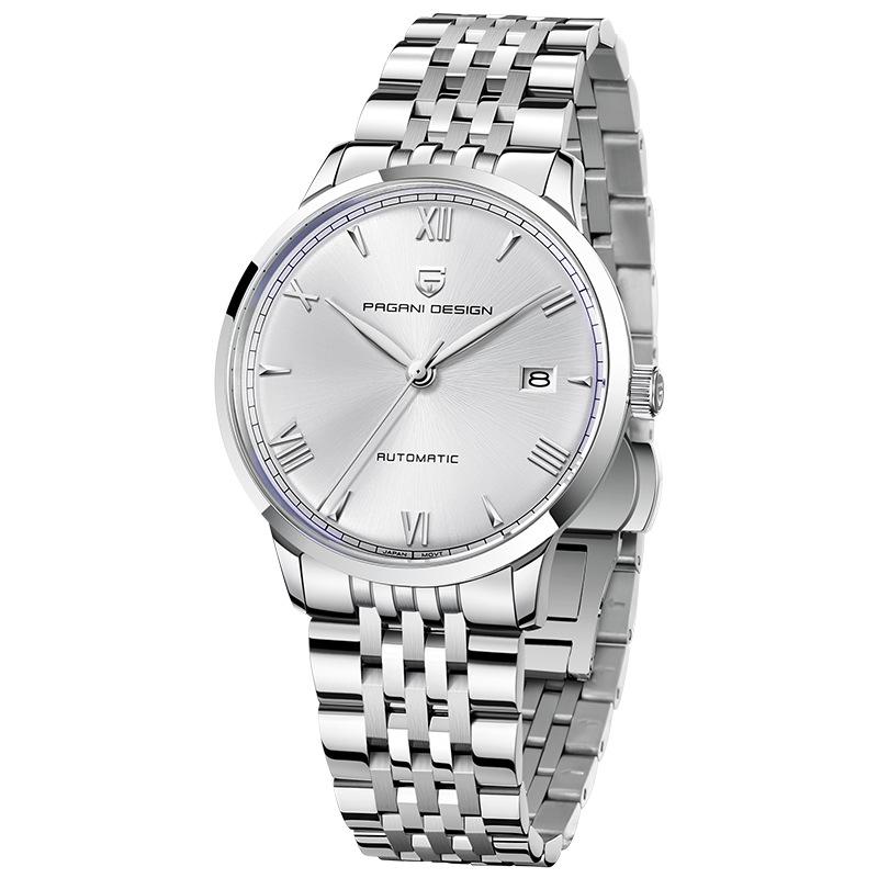 Pagani Design Men's Stainless Steel Automatic Mechanical Watch with Leather Strap, Model 1759, Waterproof.
