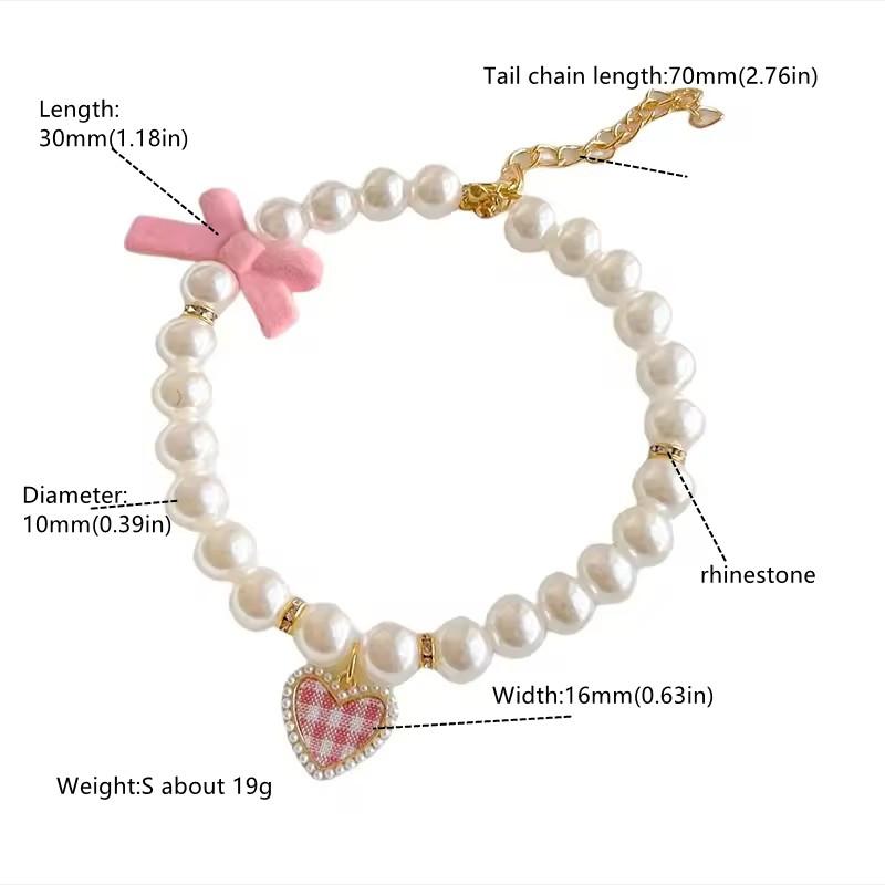 Pet Bow Pearl Collar Cat Jewelry Heart Pendant Necklace Dog Sweet Decorations Puppy Rhinestone Collar Chihuahua Accesorios