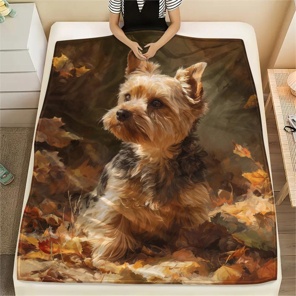 Koc flanelowy ze wzorem Yorkshire Terrier, Wysoka jakość, Komfortowy na wszystkie pory roku, Wystrój domu, Ciepło i komfort, Idealny na prezenty.