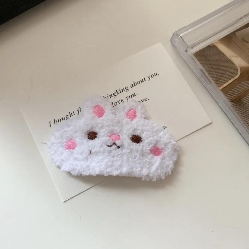 Pince à cheveux en peluche pour fille, motif dessin animé, animal amusant, panda, lapin, frange, automne-hiver, épingle à cheveux pour enfant