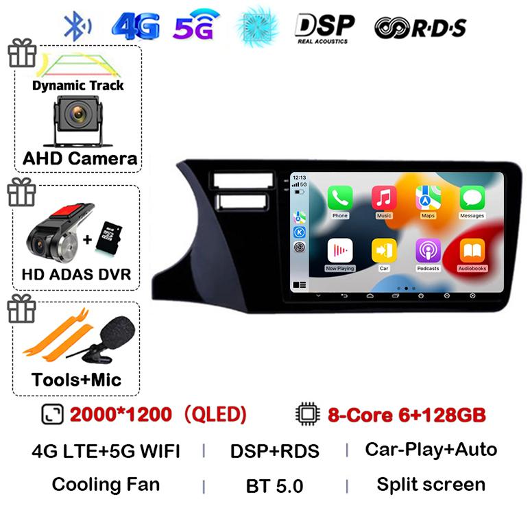 Android 14 Carplay Auto For Fit Honda City 2014 2015 2016 2017 Multimedia Stereo Car Radio DVD Video Player Navi Head Unit Audio