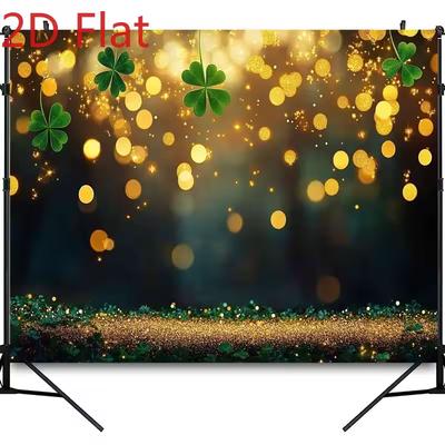 2D Sparkling Gold Clover Backdrop, St. Patrick's Day Photo Booth Decor