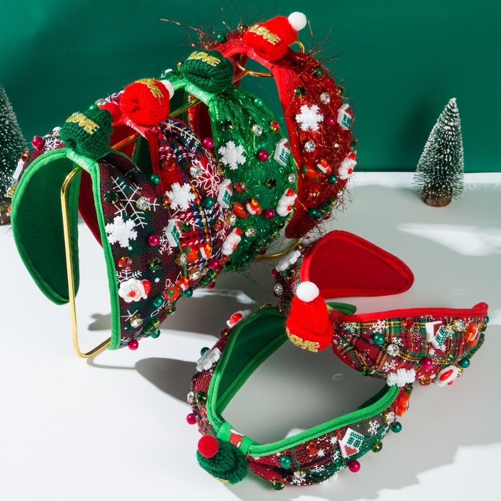 Fashion Rhinestone Knot Headband Wide Edge Pearl Beads Hair Band Christmas Hairband Holiday