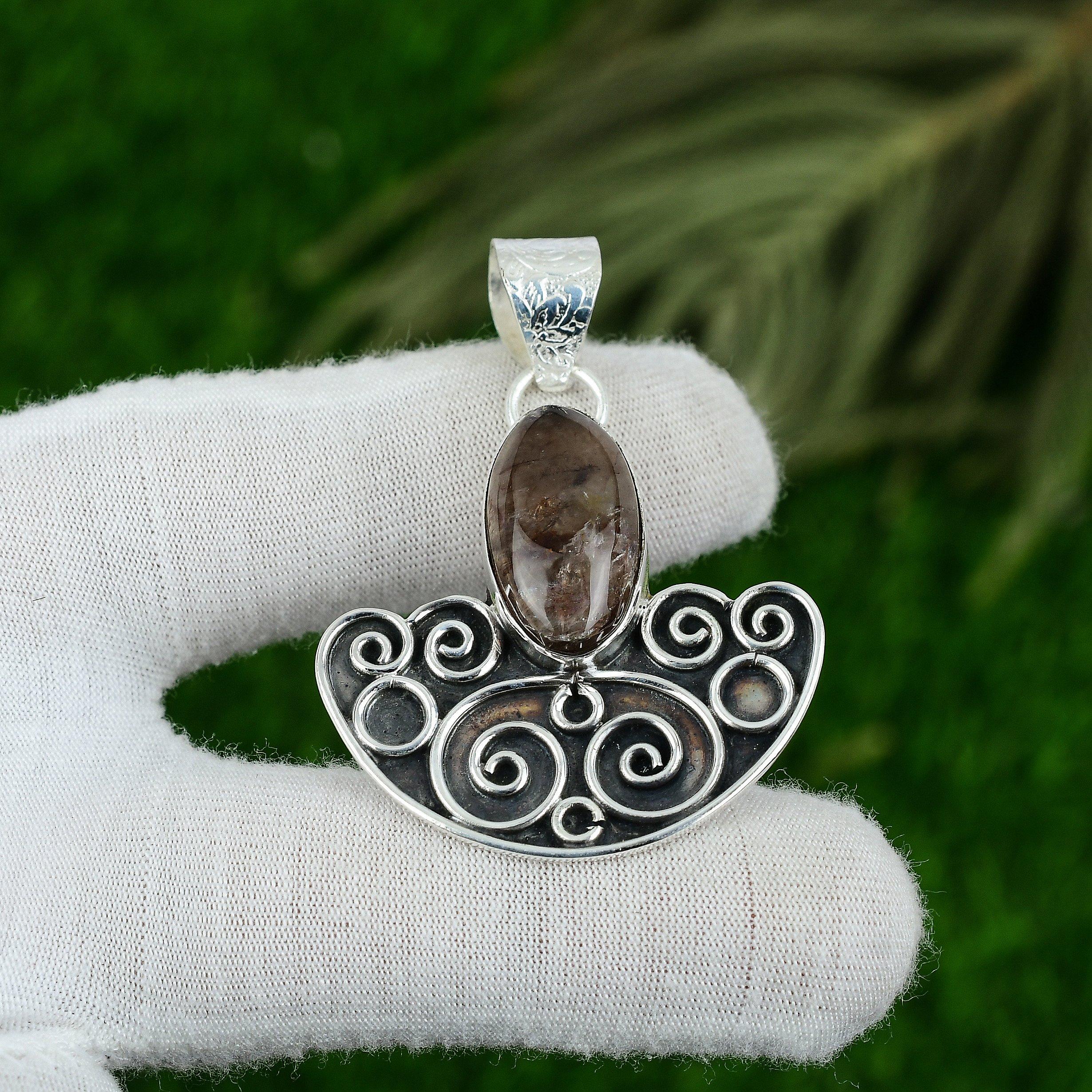 925 Silver Elestial Quartz Gemstone Bezel Wedding Engagement Anniversary Pendant