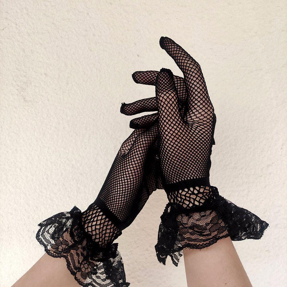 Elegant Anti-UV Bow Crystal Fishnet Lace Wedding Gloves Women Driving Gloves Sun Protection Mittens