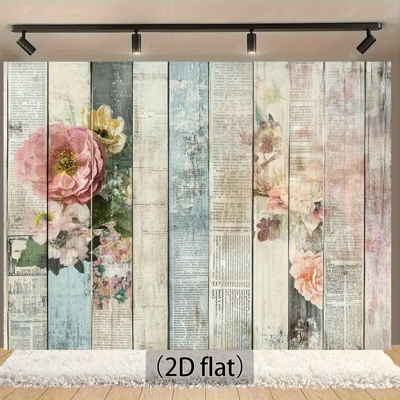 2D Shabby Chic Flower & Wood Plank Backdrop Photography Studio Background 47.2x31.5inch/120*80cm