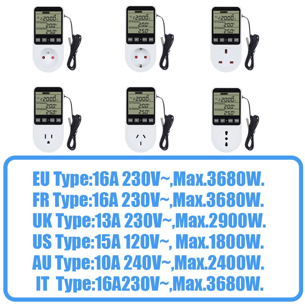 AC120-240V Temperature Controller Socket Fully Functional Thermostat Timer Switch Accuracy Heating Cooling Regulator Thermometer